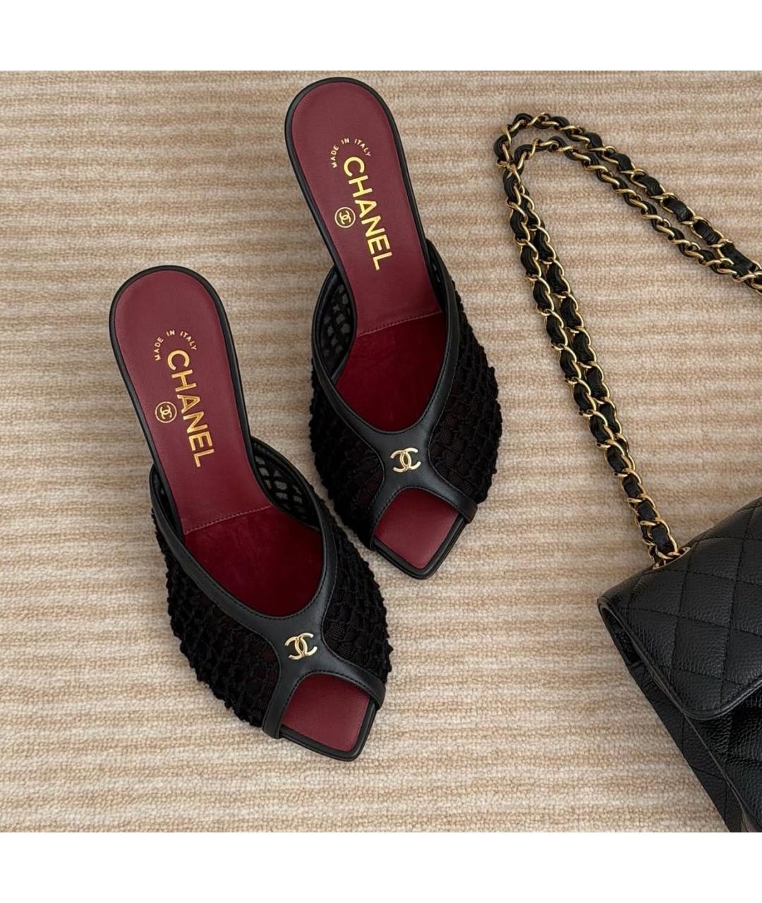 CHANEL Черные текстильные мюли, фото 3