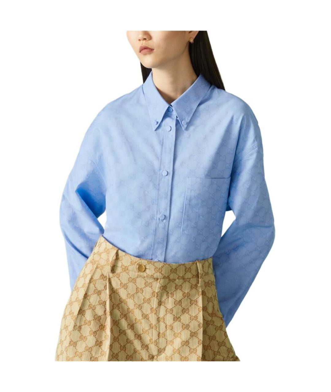 GUCCI Голубая хлопковая рубашка, фото 2