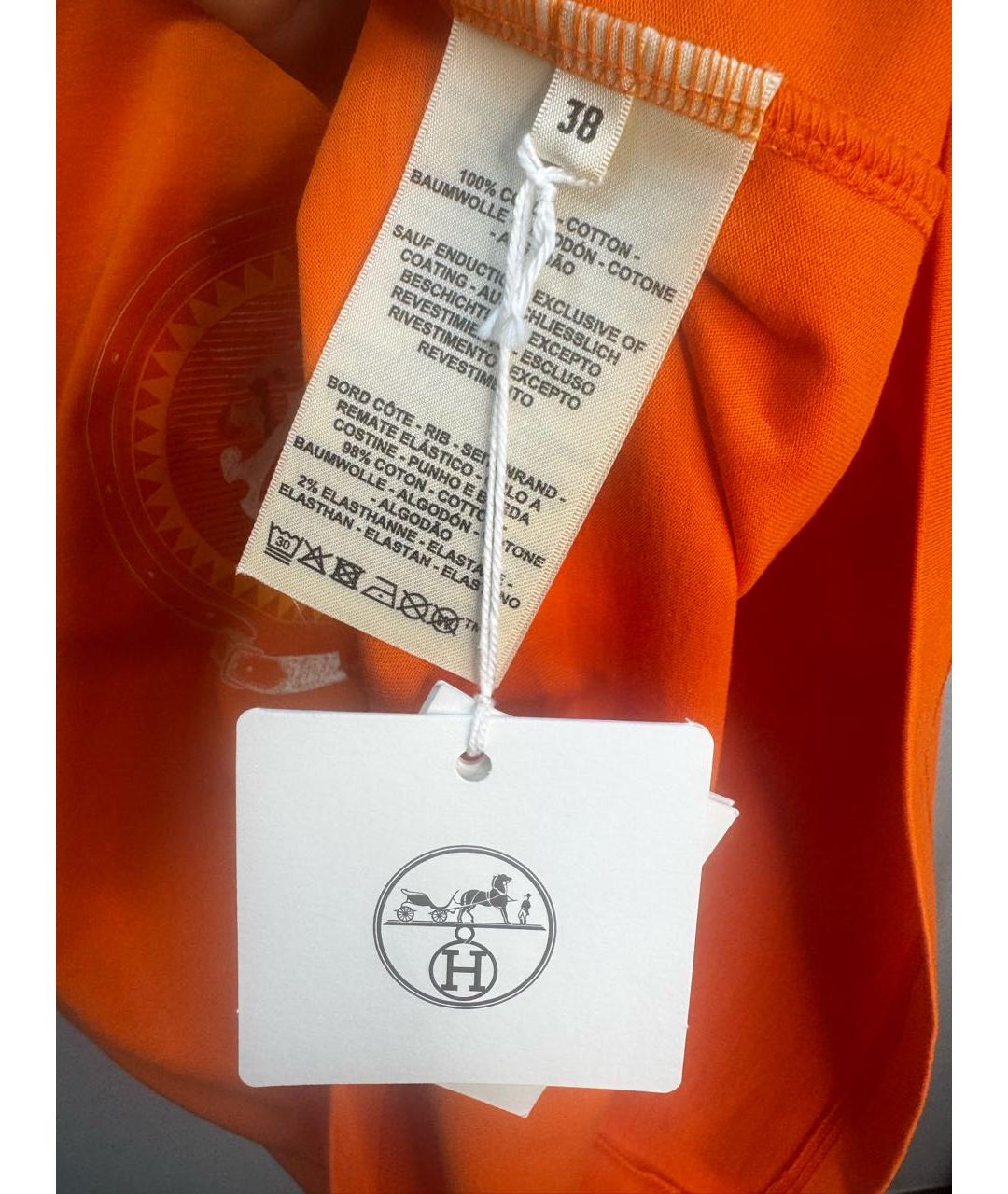 HERMES Оранжевая хлопковая футболка, фото 4