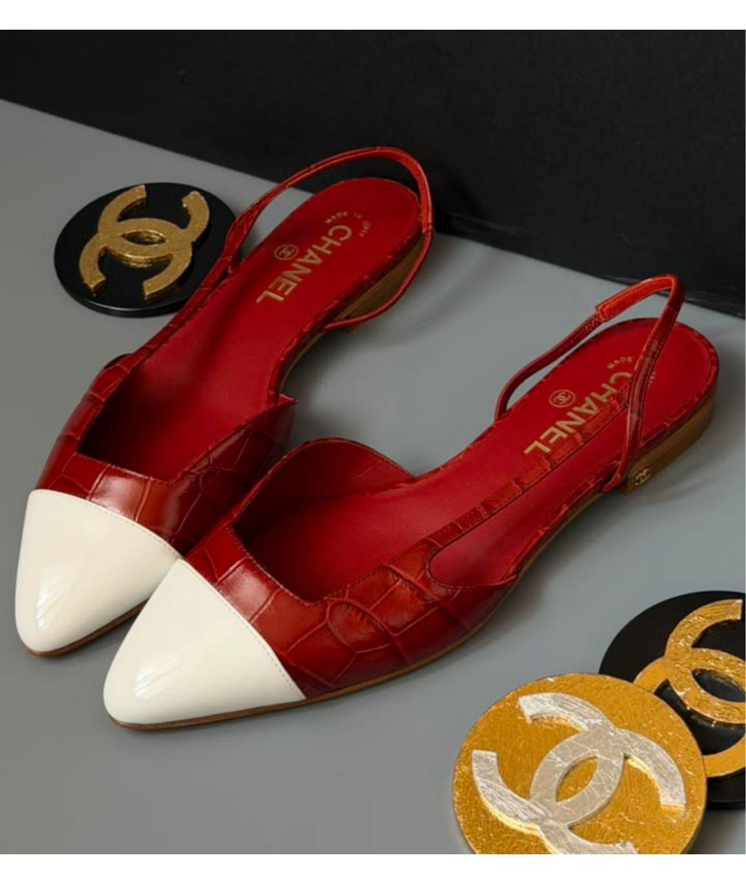 CHANEL Красные кожаные туфли, фото 3