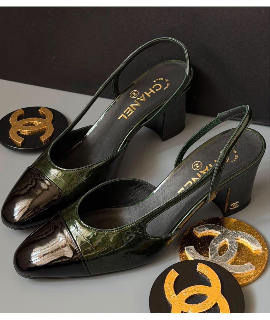 CHANEL Зеленые туфли из лакированной кожи, фото 3