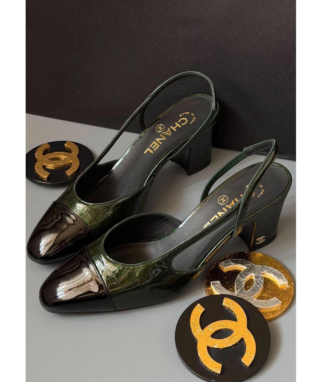 CHANEL Зеленые туфли из лакированной кожи, фото 2