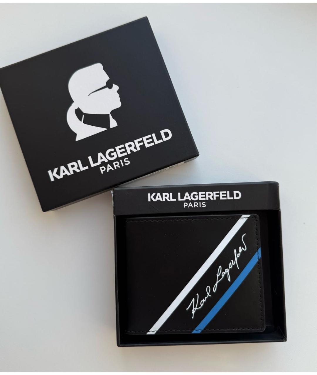 KARL LAGERFELD Черный кожаный кошелек, фото 2