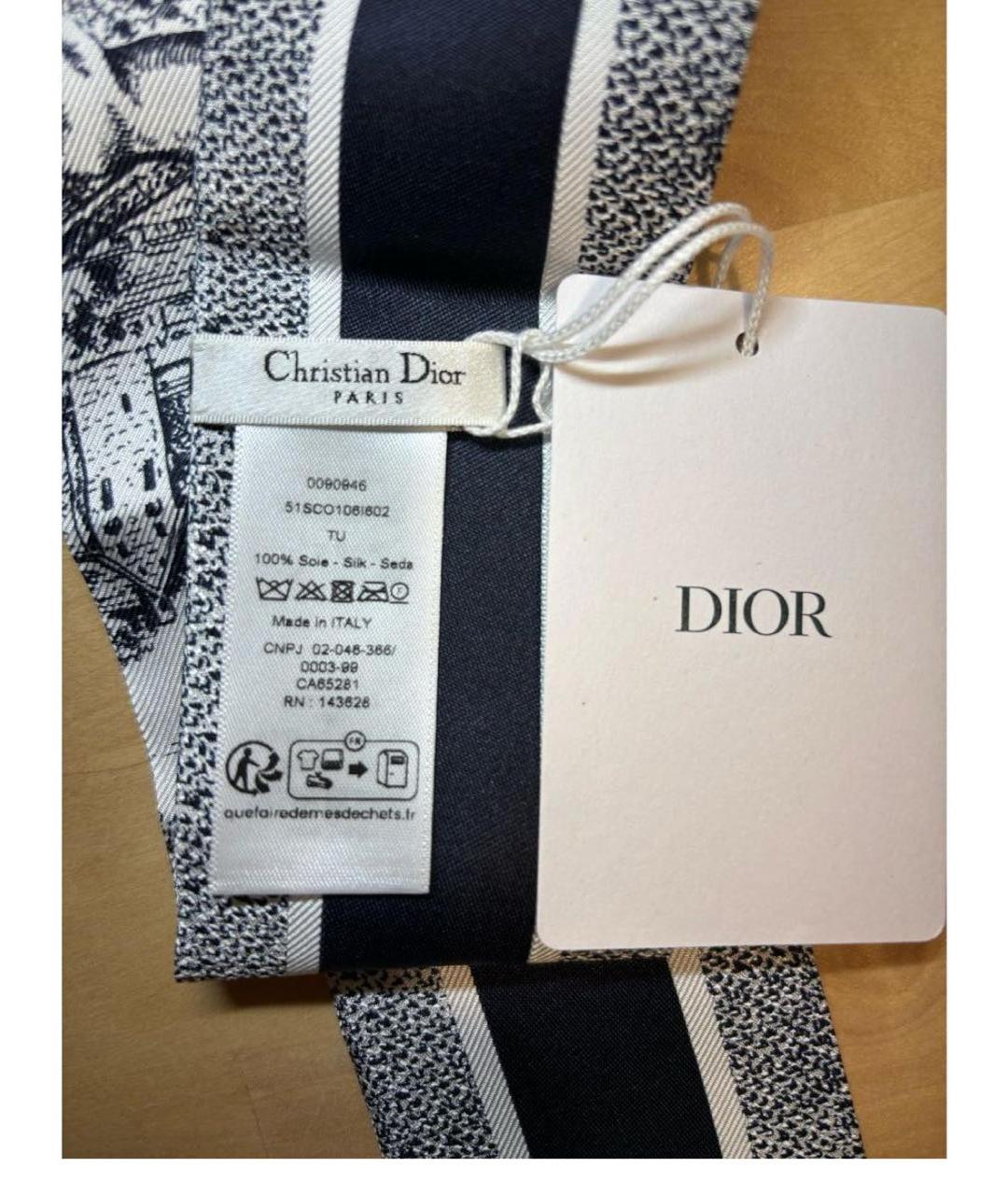 CHRISTIAN DIOR Темно-синий шелковый шарф, фото 3