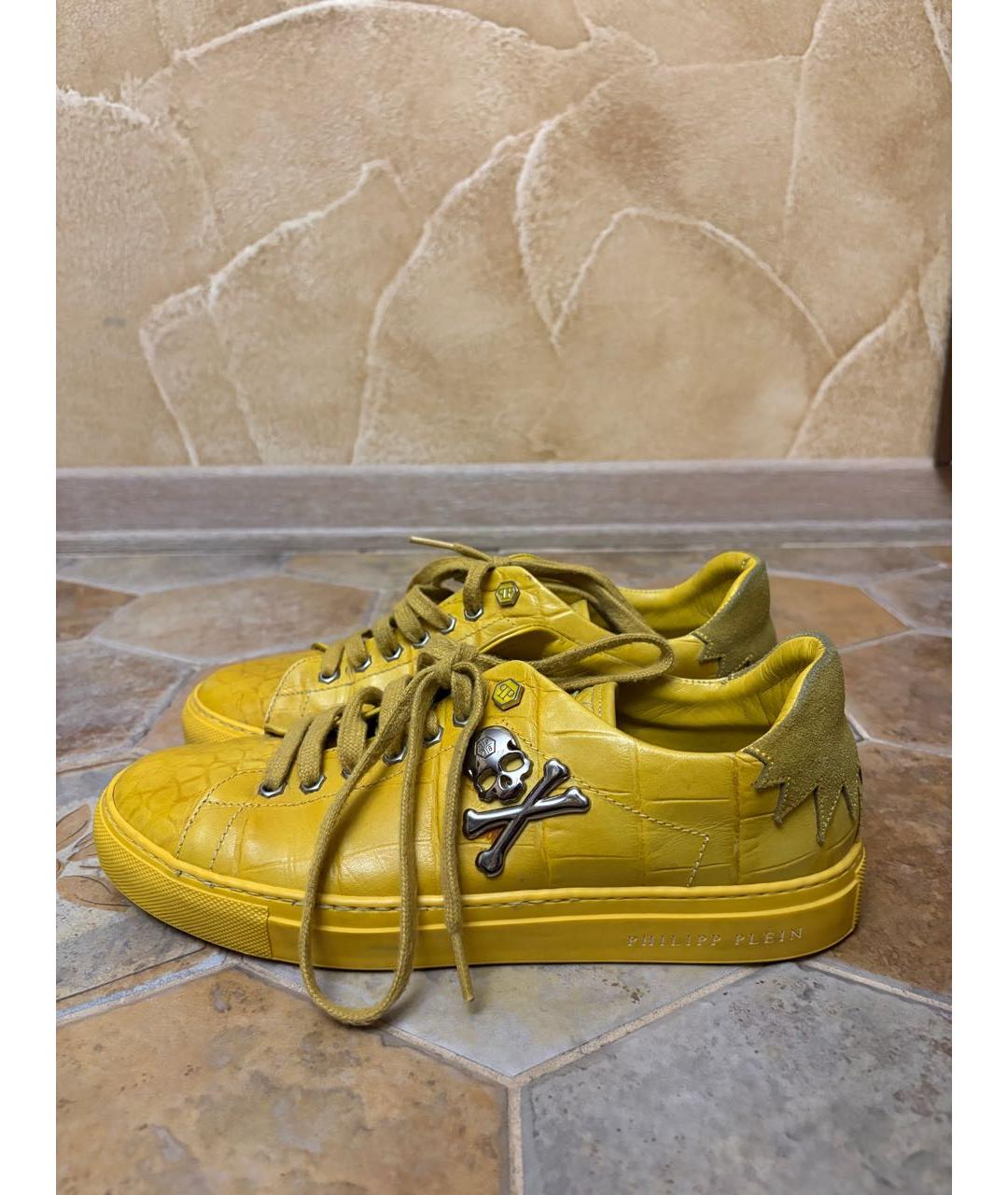 PHILIPP PLEIN Горчичные кожаные кеды, фото 9