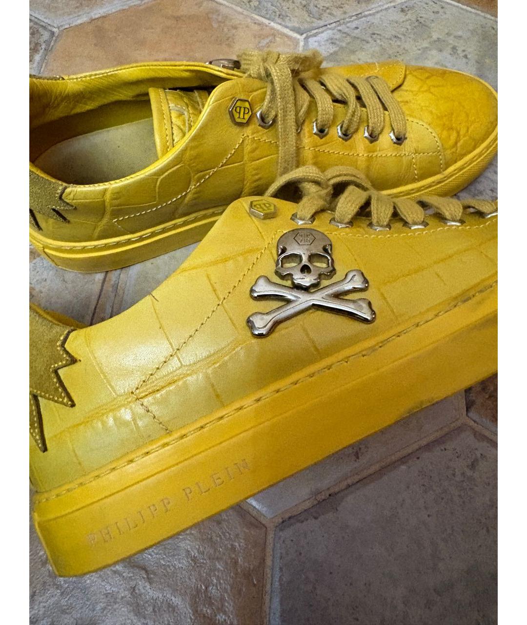 PHILIPP PLEIN Горчичные кожаные кеды, фото 6