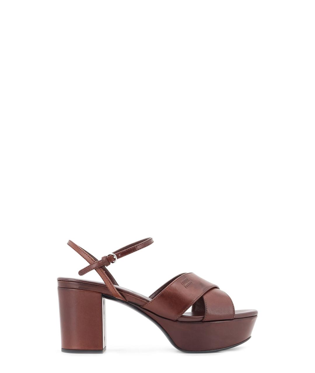 MIU MIU Коричневые кожаные босоножки, фото 1