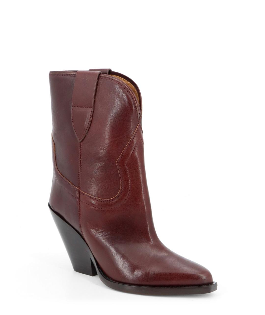 ISABEL MARANT Бордовые кожаные сапоги, фото 5