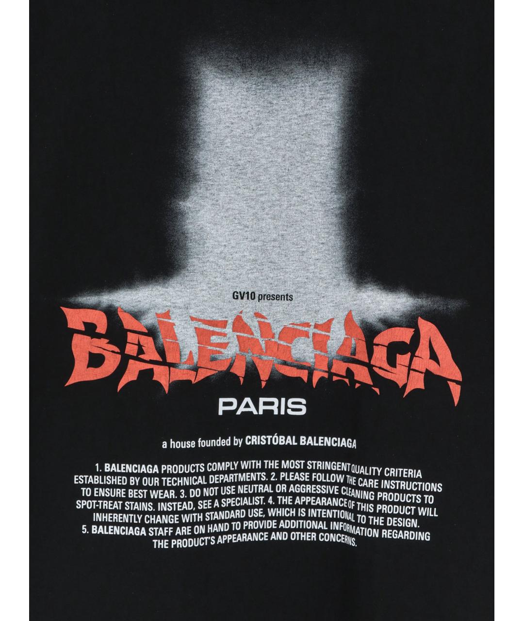 BALENCIAGA Черная хлопковая футболка, фото 3