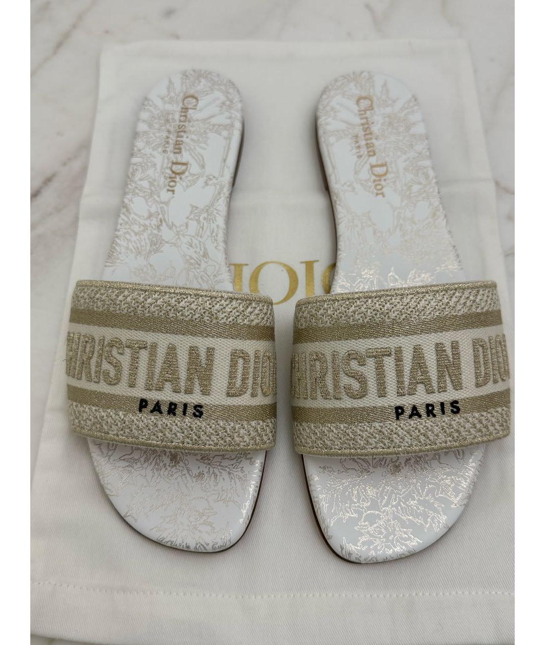 CHRISTIAN DIOR Золотые текстильные шлепанцы, фото 4