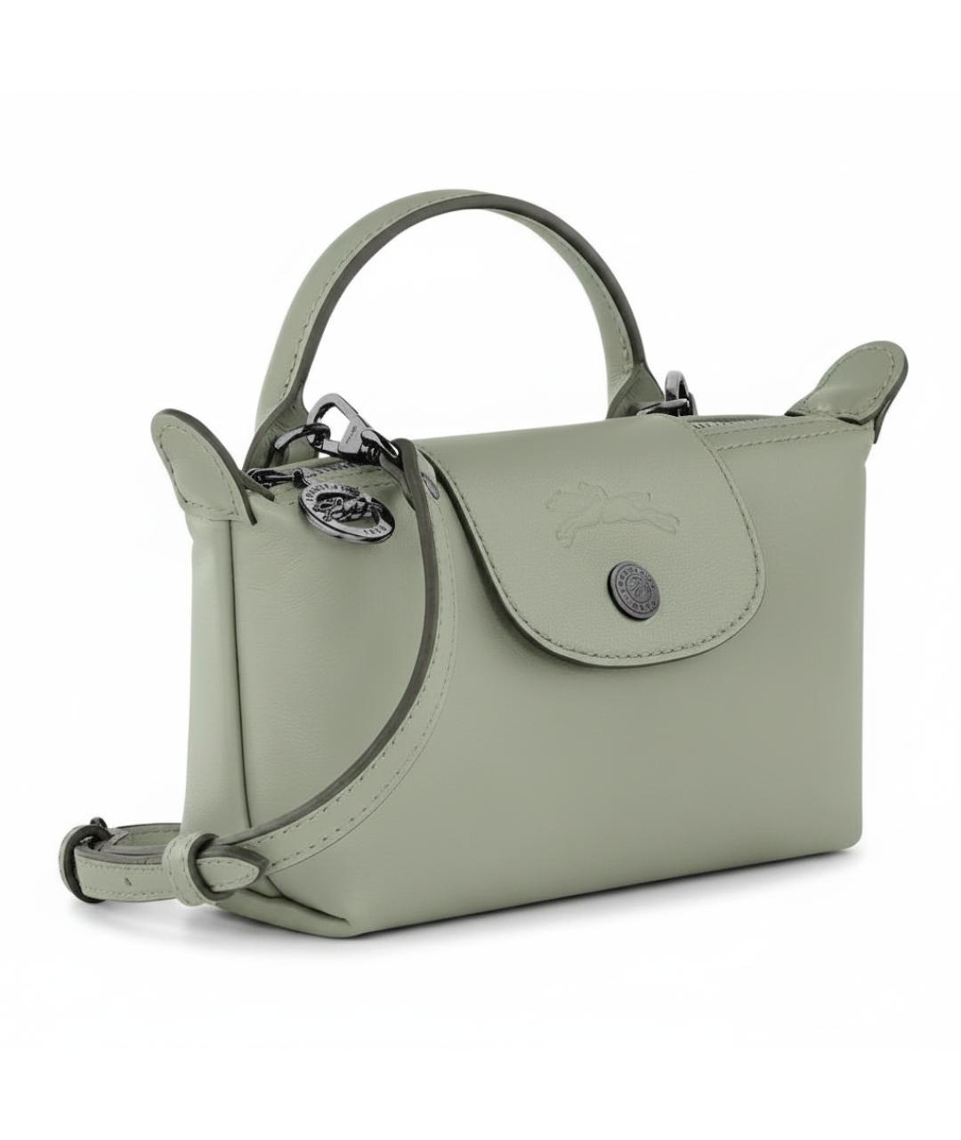 LONGCHAMP Салатовая кожаная сумка с короткими ручками, фото 2