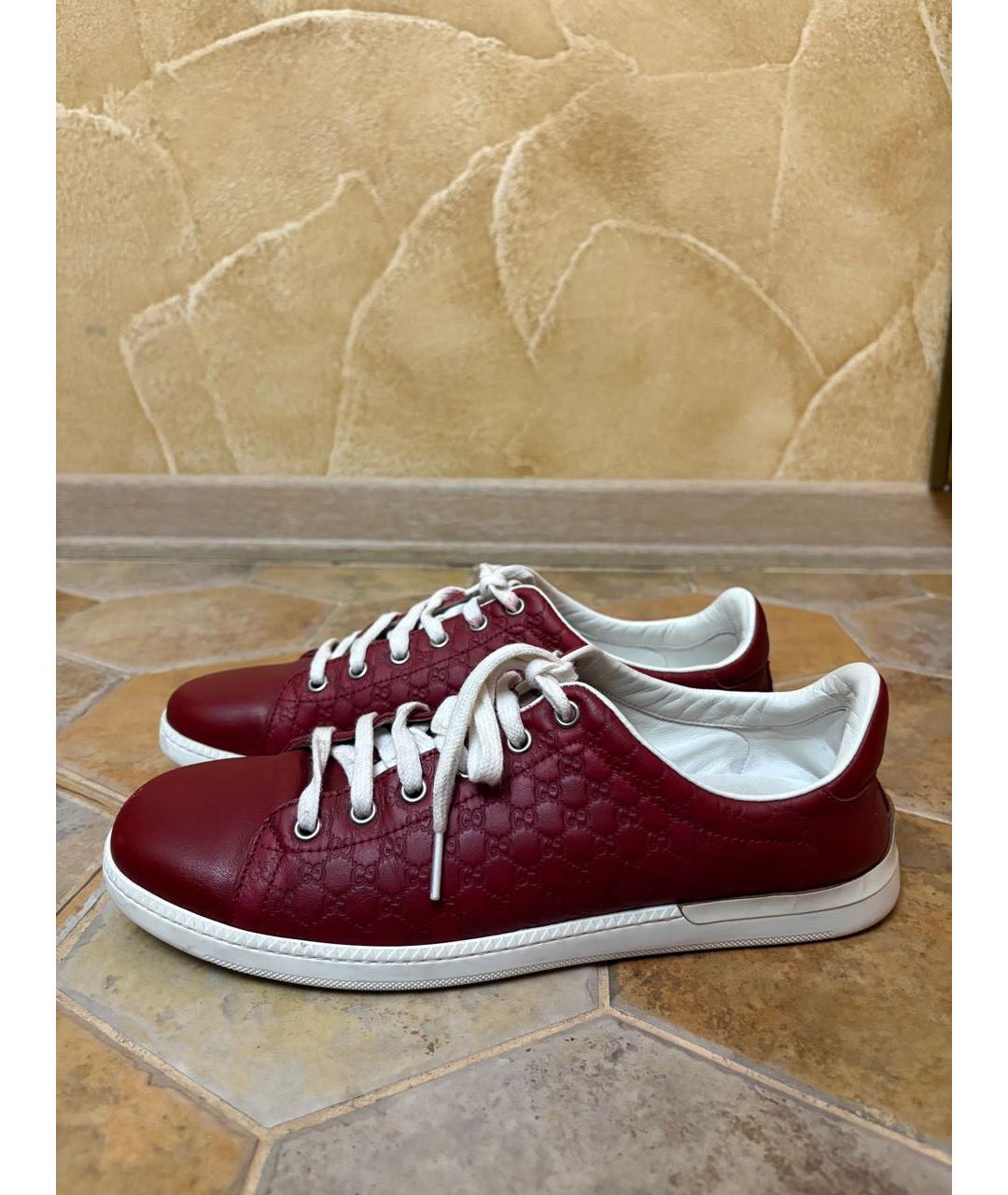 GUCCI Бордовые кожаные кеды, фото 5