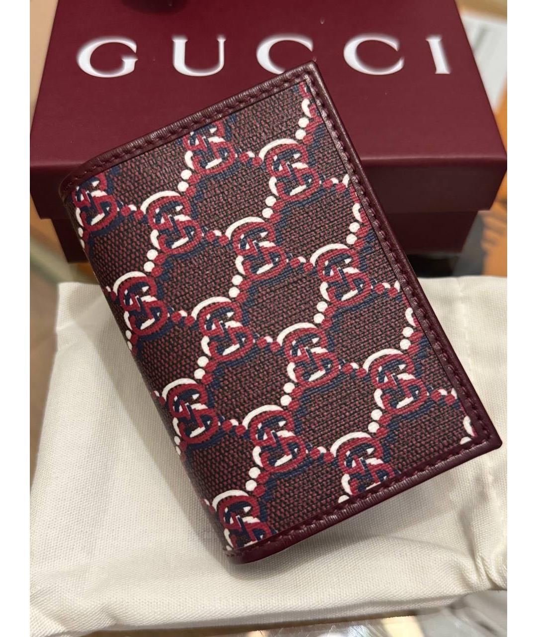 GUCCI Бордовый кожаный кардхолдер, фото 5
