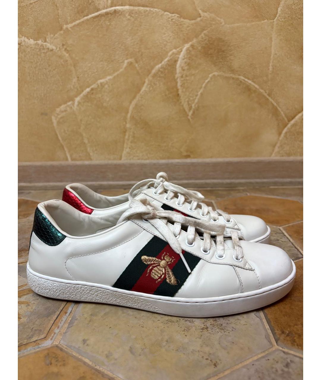 GUCCI Белые кожаные низкие кроссовки / кеды, фото 9