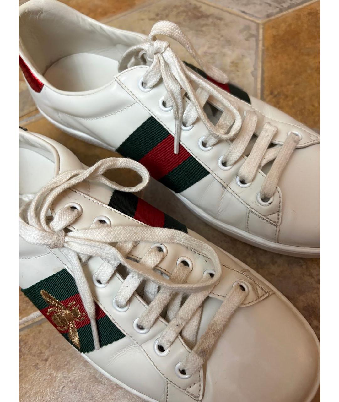 GUCCI Белые кожаные низкие кроссовки / кеды, фото 6