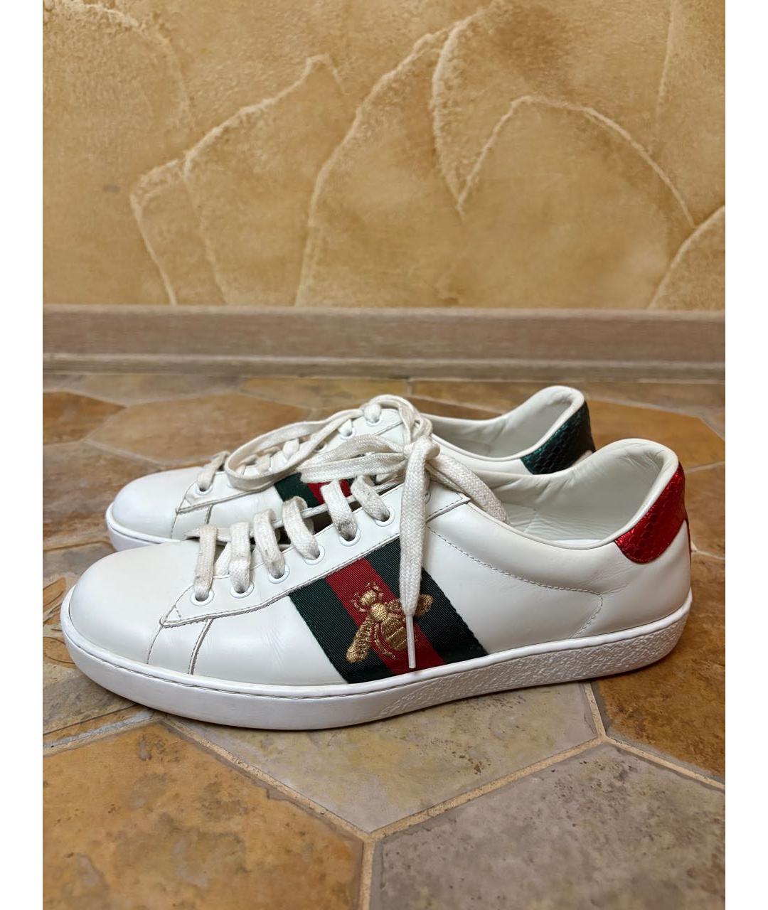 GUCCI Белые кожаные низкие кроссовки / кеды, фото 5