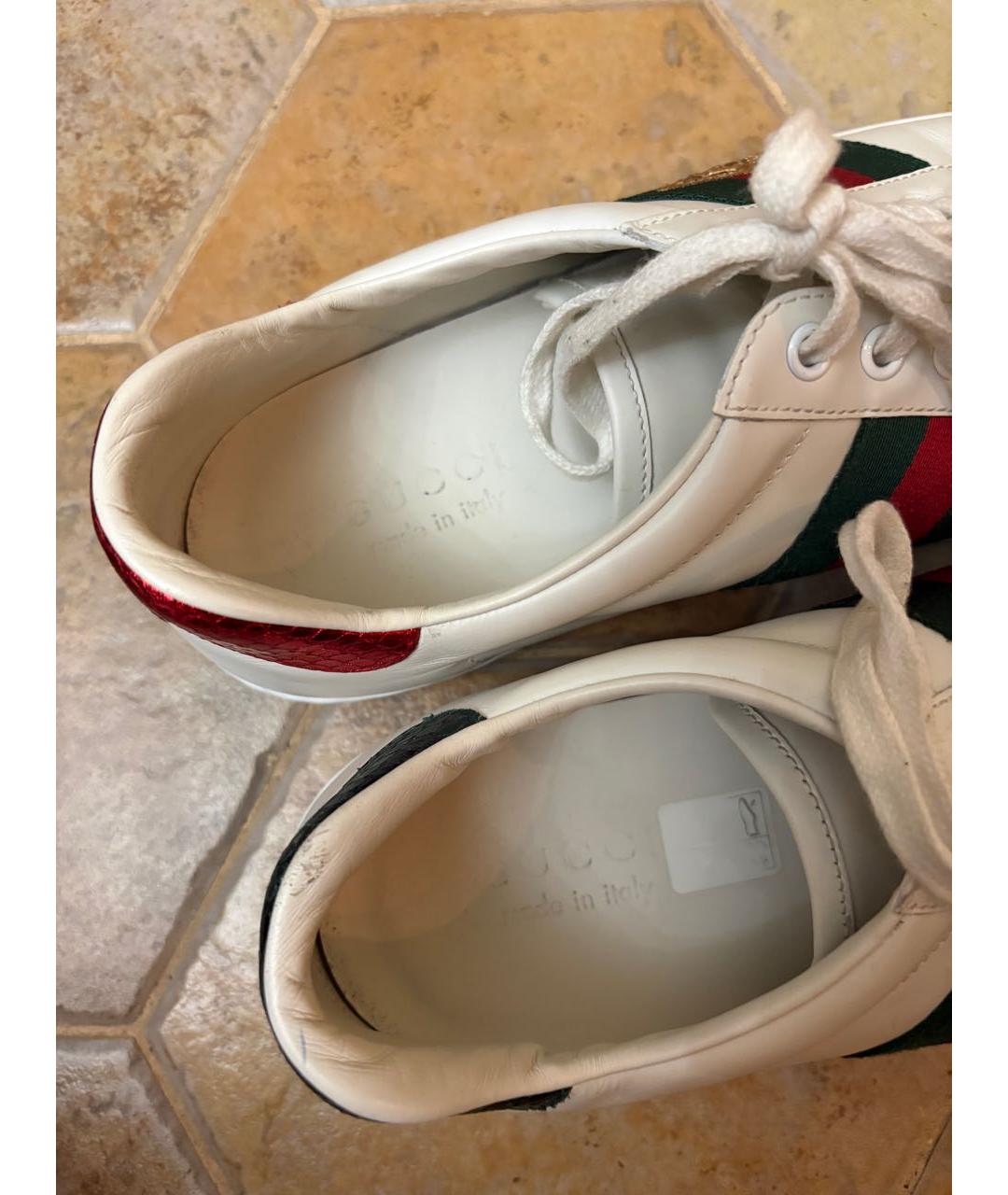 GUCCI Белые кожаные низкие кроссовки / кеды, фото 7