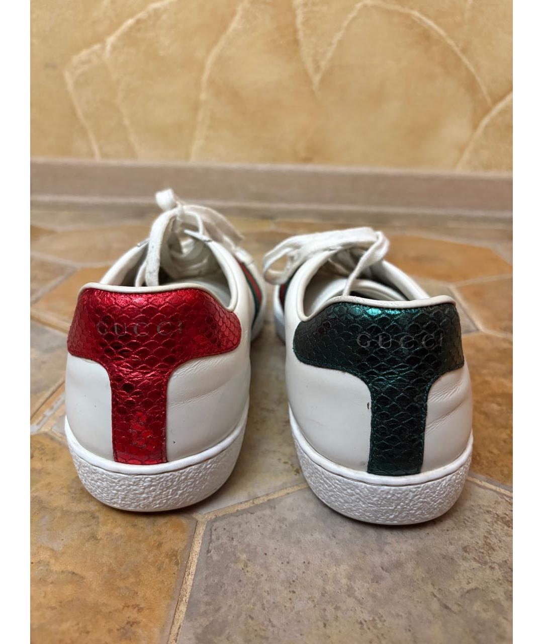 GUCCI Белые кожаные низкие кроссовки / кеды, фото 4