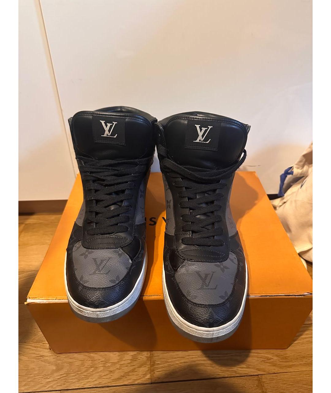 LOUIS VUITTON Антрацитовые кожаные высокие кроссовки / кеды, фото 2