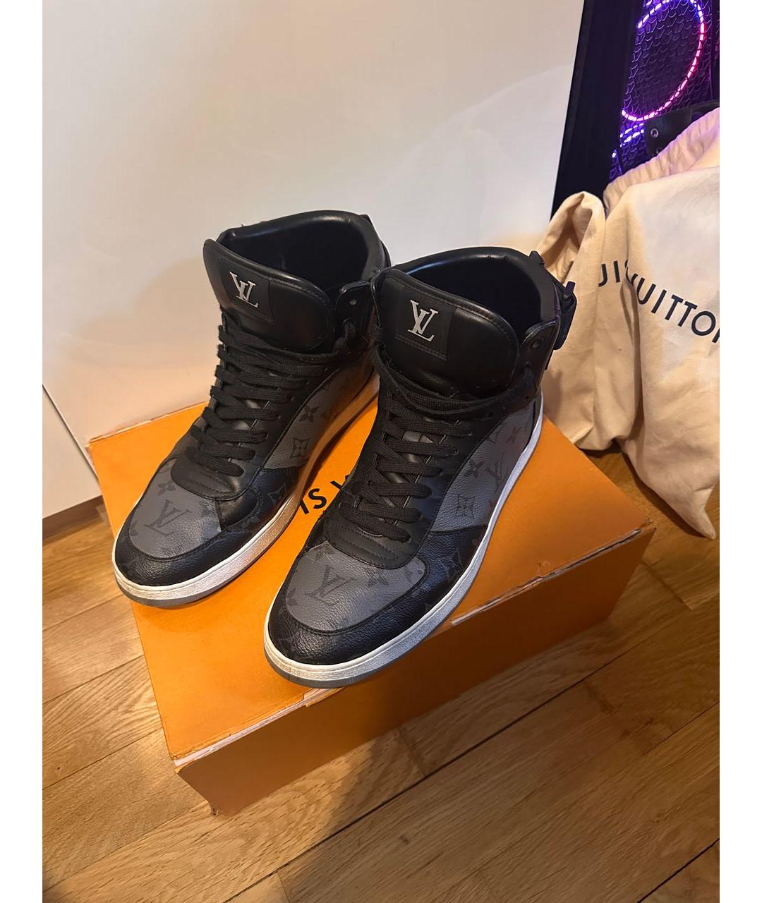 LOUIS VUITTON Антрацитовые кожаные высокие кроссовки / кеды, фото 4