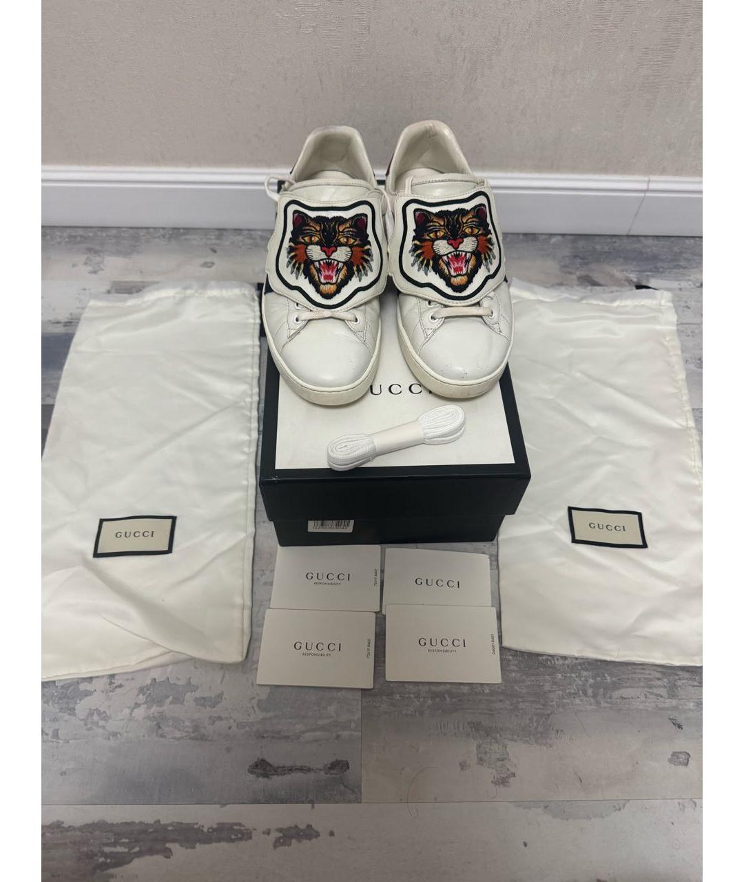 GUCCI Белые кожаные низкие кроссовки / кеды, фото 2