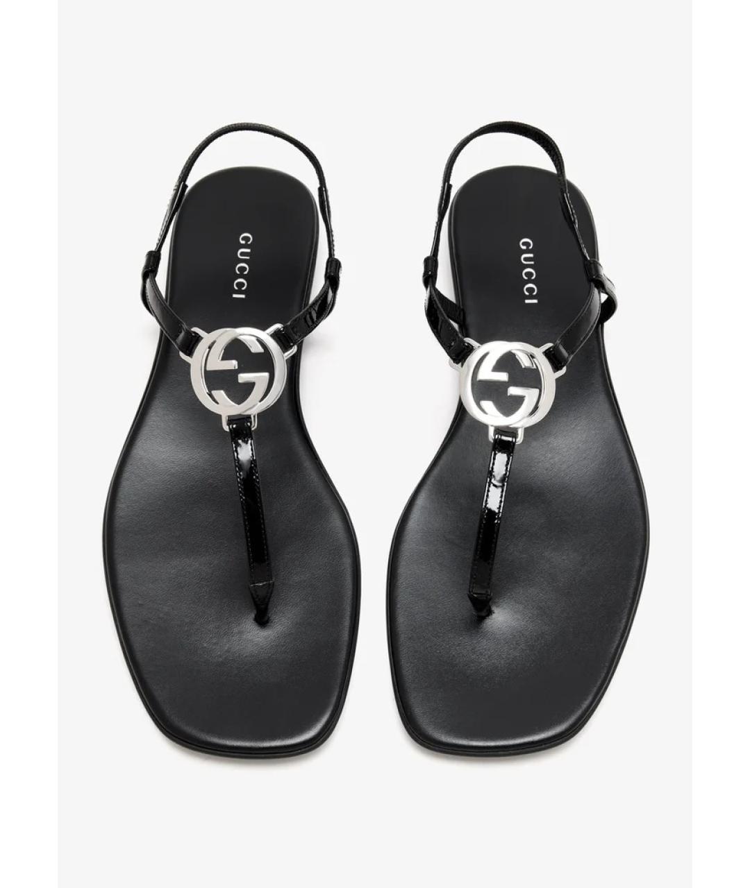 GUCCI Черные кожаные сандалии, фото 1