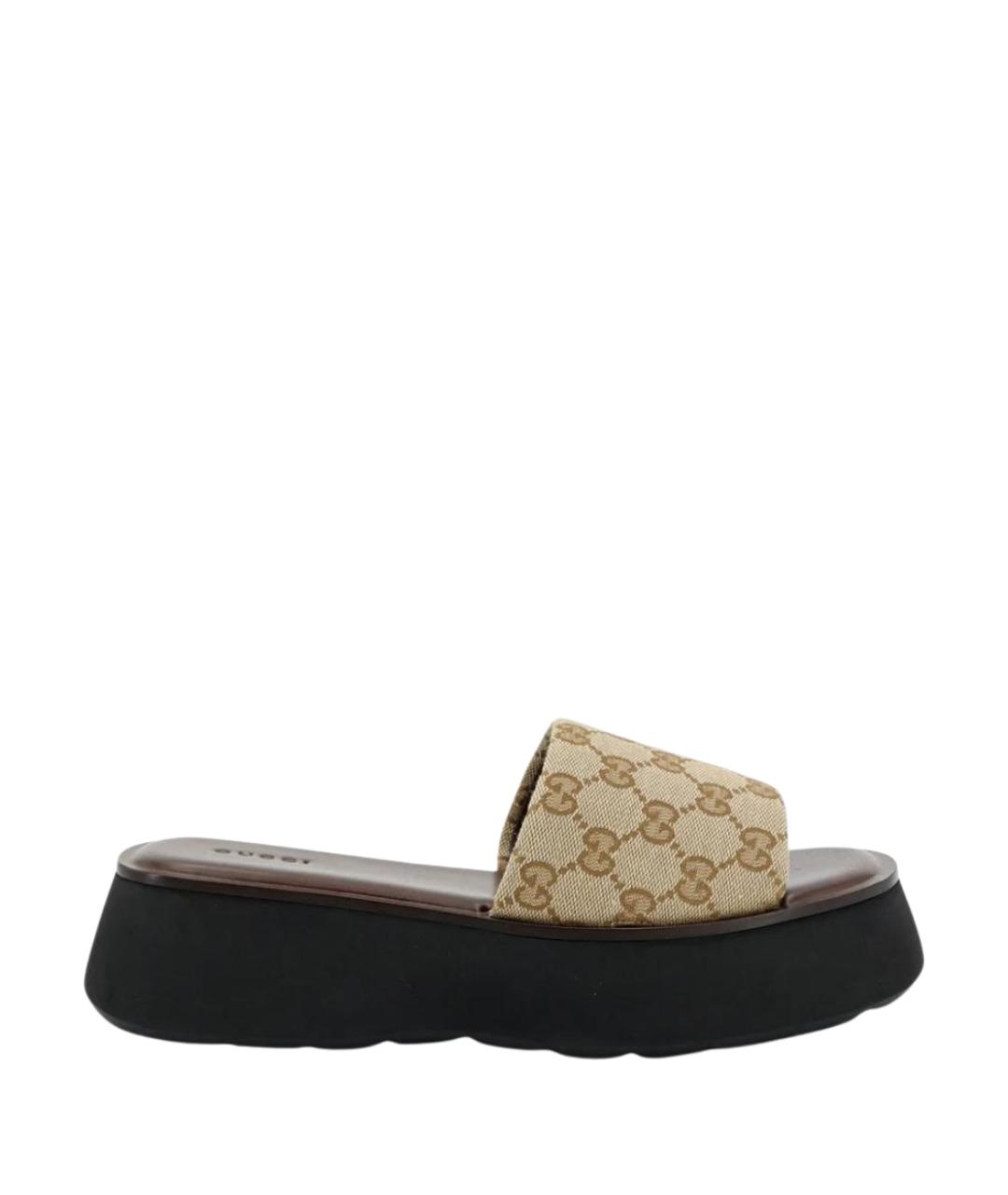 GUCCI Бежевые синтетические шлепанцы, фото 6
