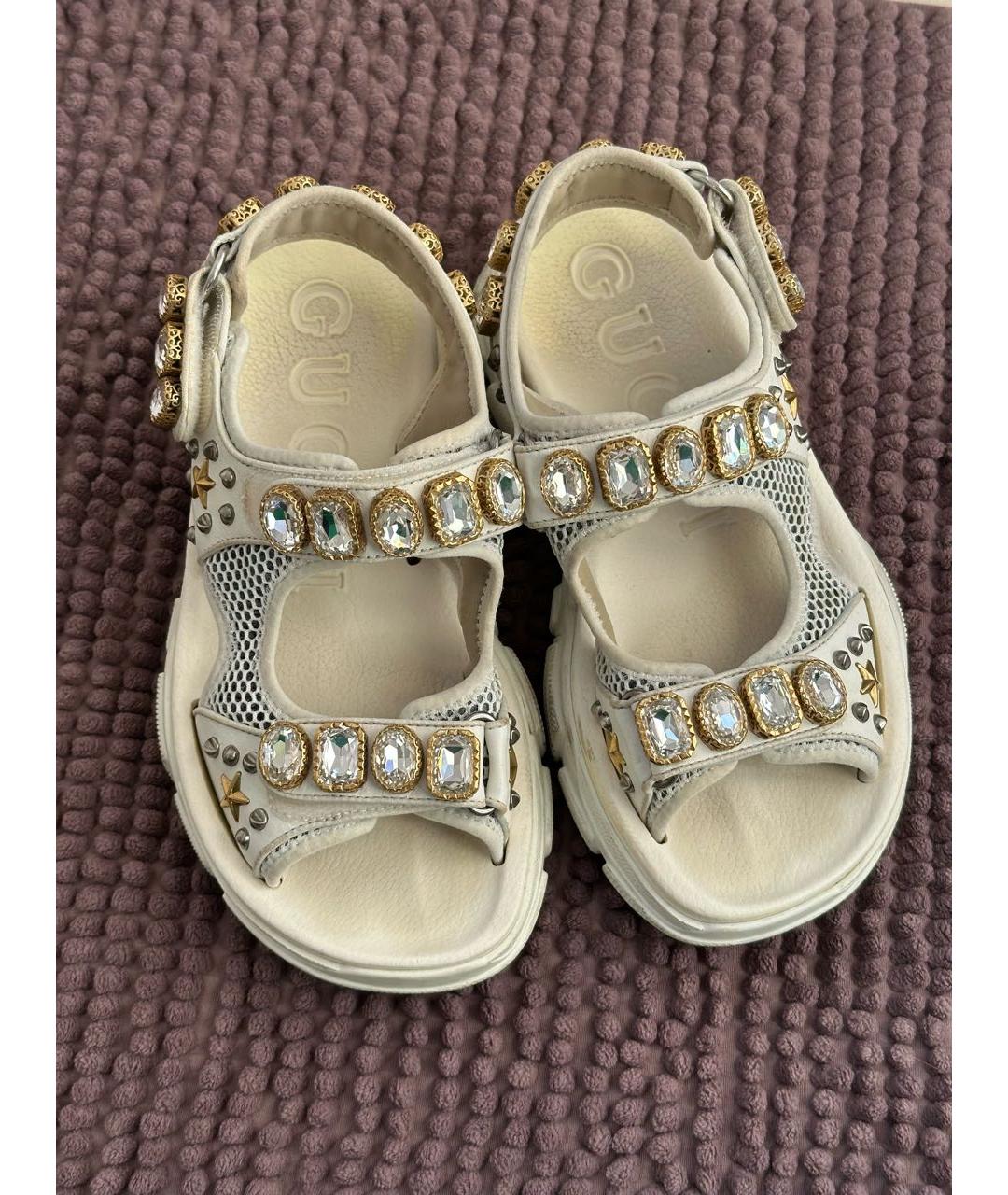 GUCCI Белые кожаные сандалии, фото 2