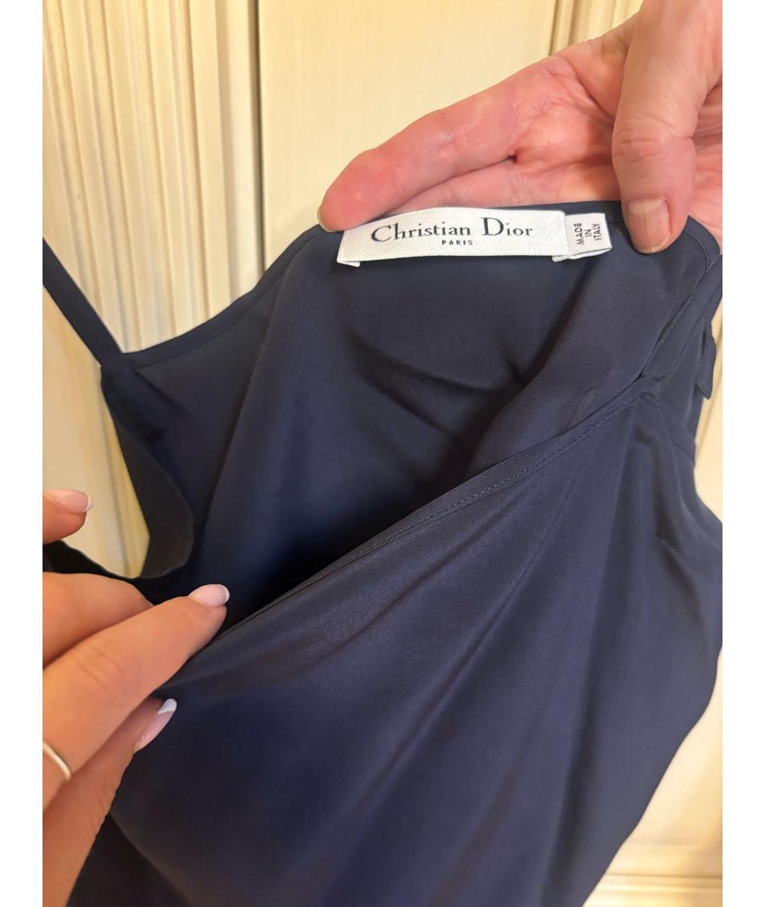CHRISTIAN DIOR Темно-синяя шелковая майка, фото 6