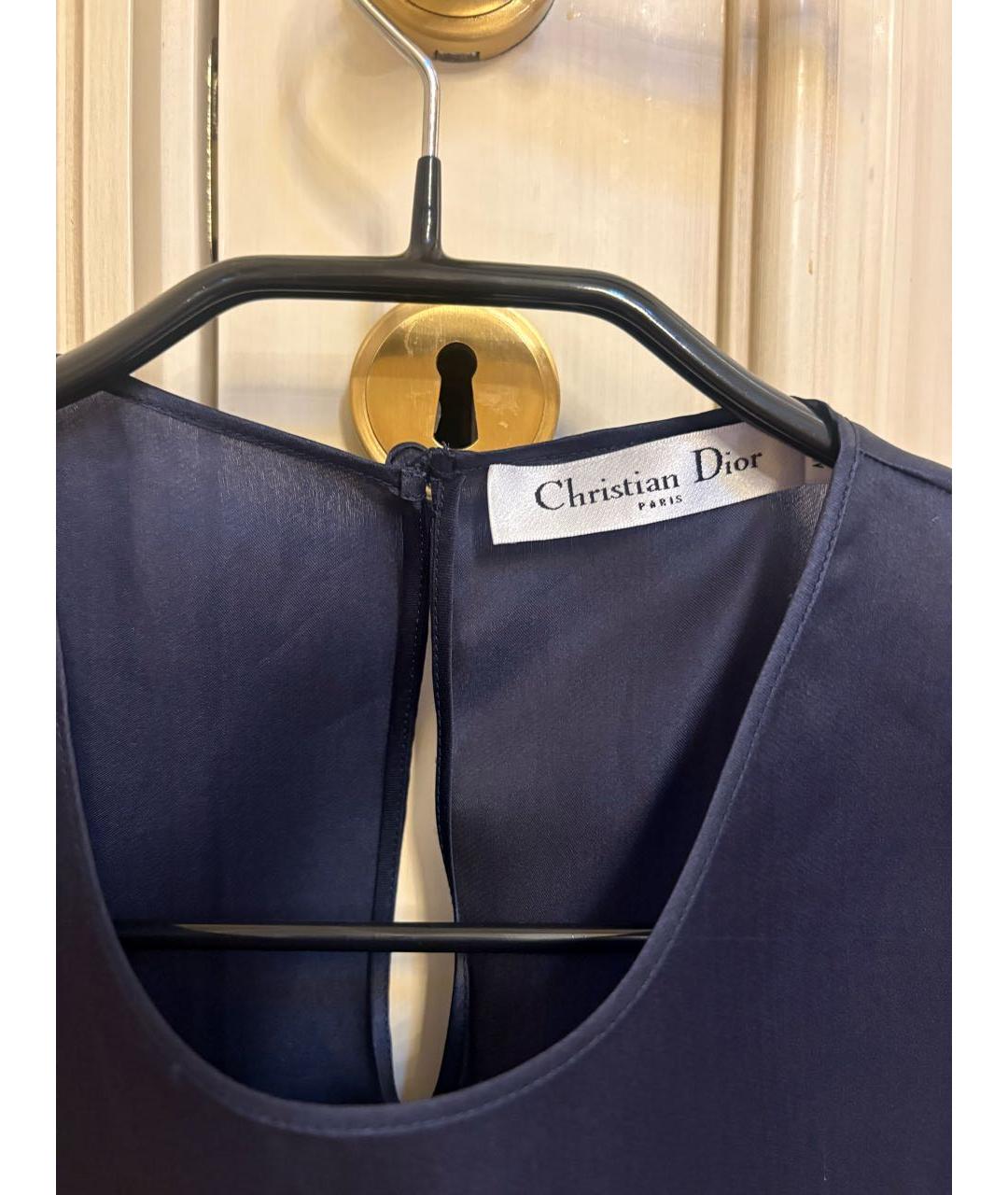 CHRISTIAN DIOR Темно-синяя шелковая майка, фото 3