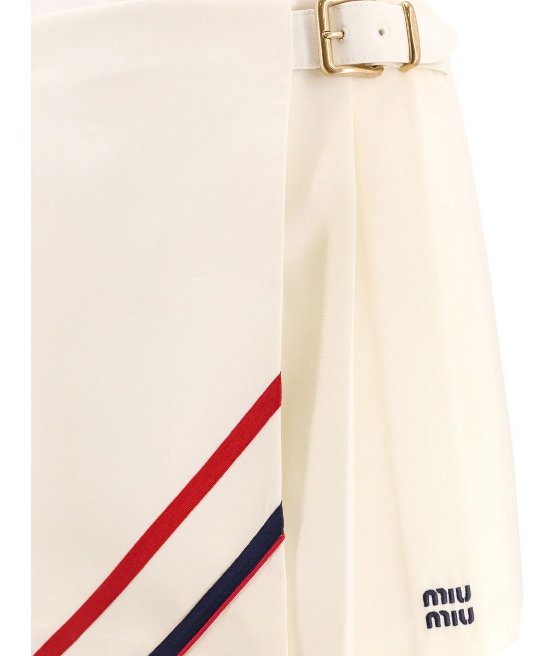 MIU MIU Белая шерстяная юбка мини, фото 3