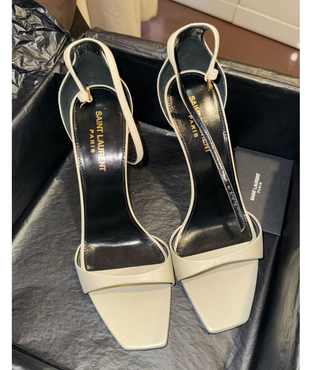 SAINT LAURENT Бежевые кожаные босоножки, фото 4
