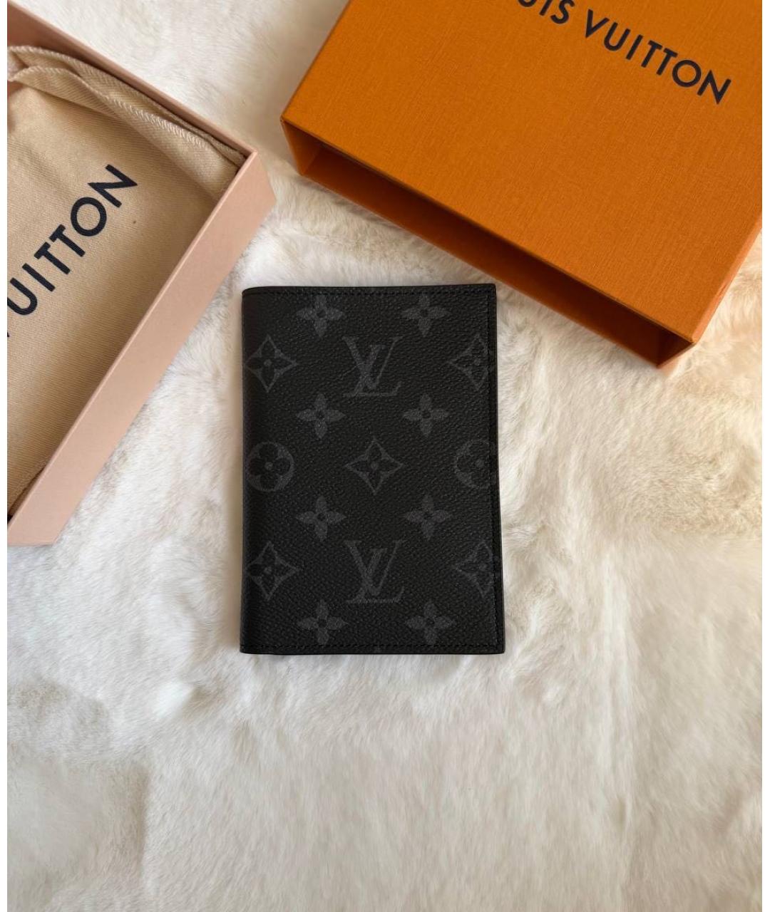 LOUIS VUITTON Черный кожаный кошелек, фото 3