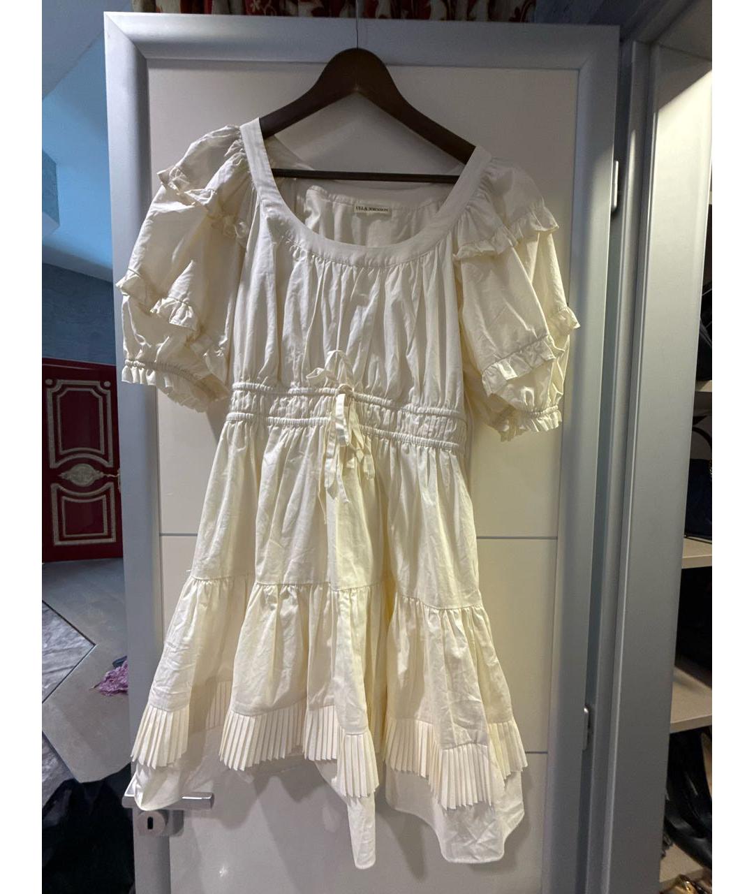 ULLA JOHNSON Бежевое хлопковое повседневное платье, фото 4