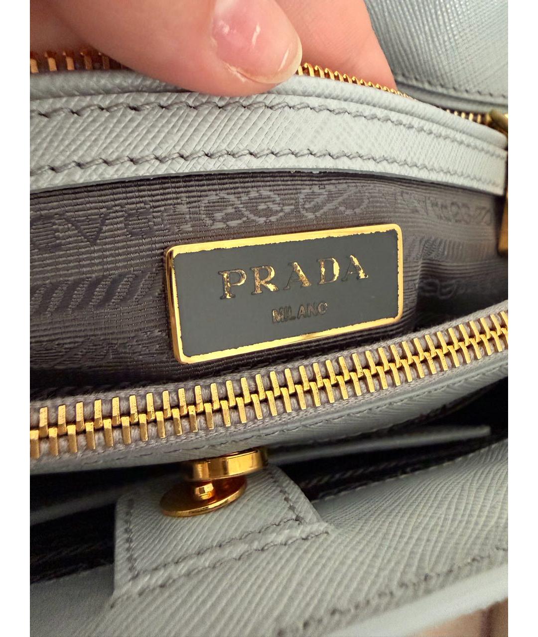 PRADA Голубая кожаная сумка тоут, фото 8