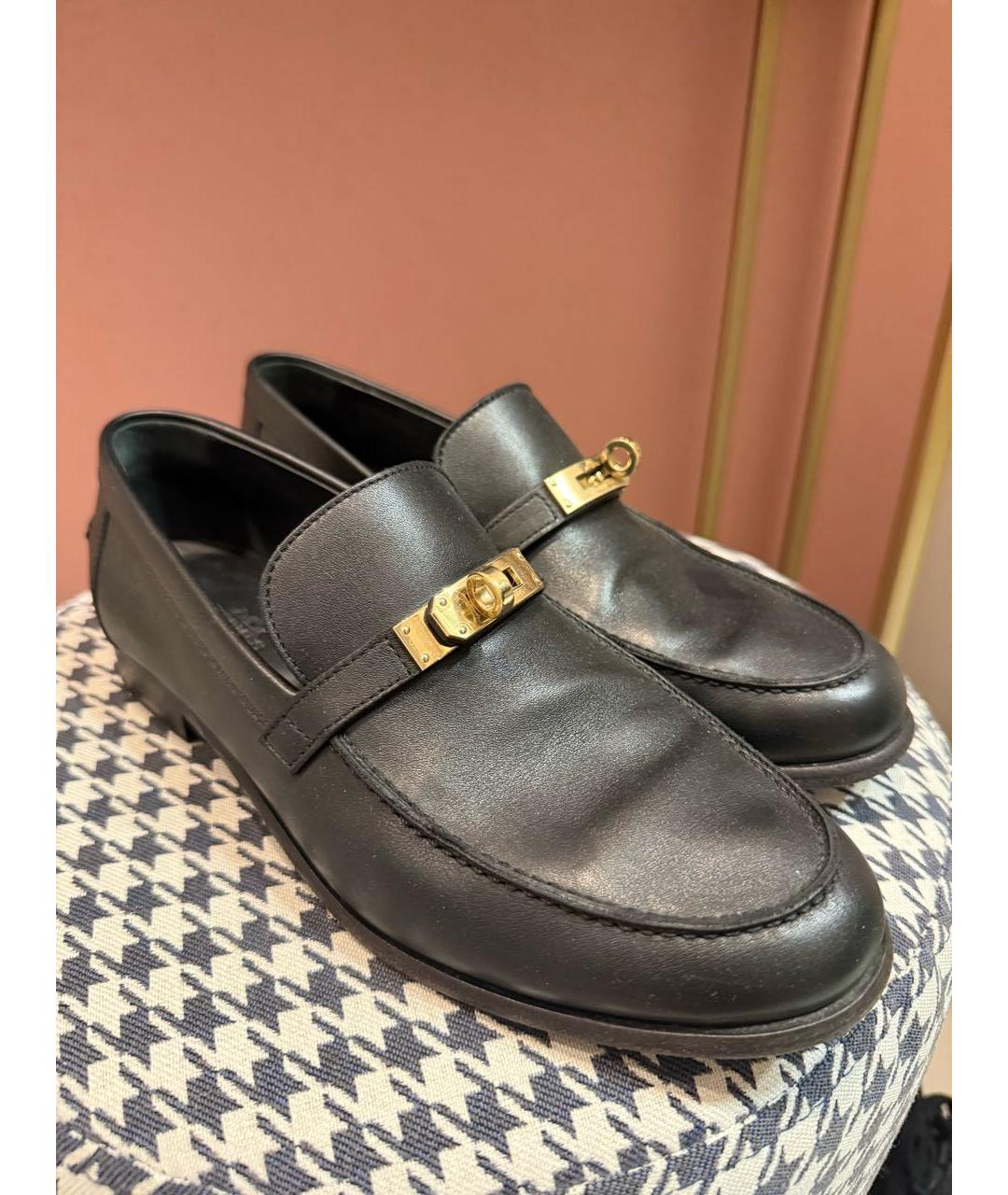 HERMES Черные кожаные лоферы, фото 5
