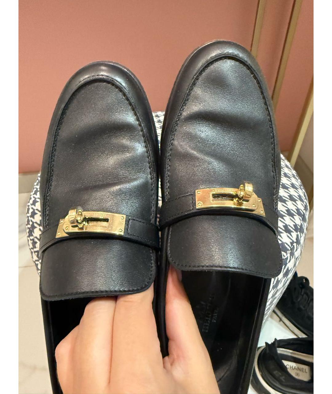 HERMES Черные кожаные лоферы, фото 2
