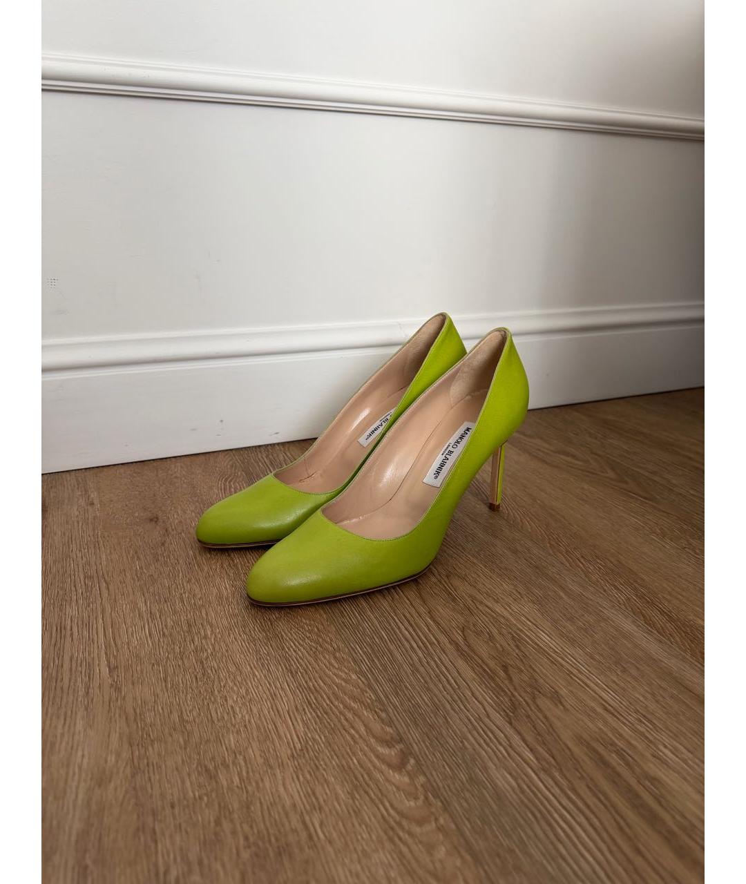 MANOLO BLAHNIK Салатовые кожаные туфли, фото 8