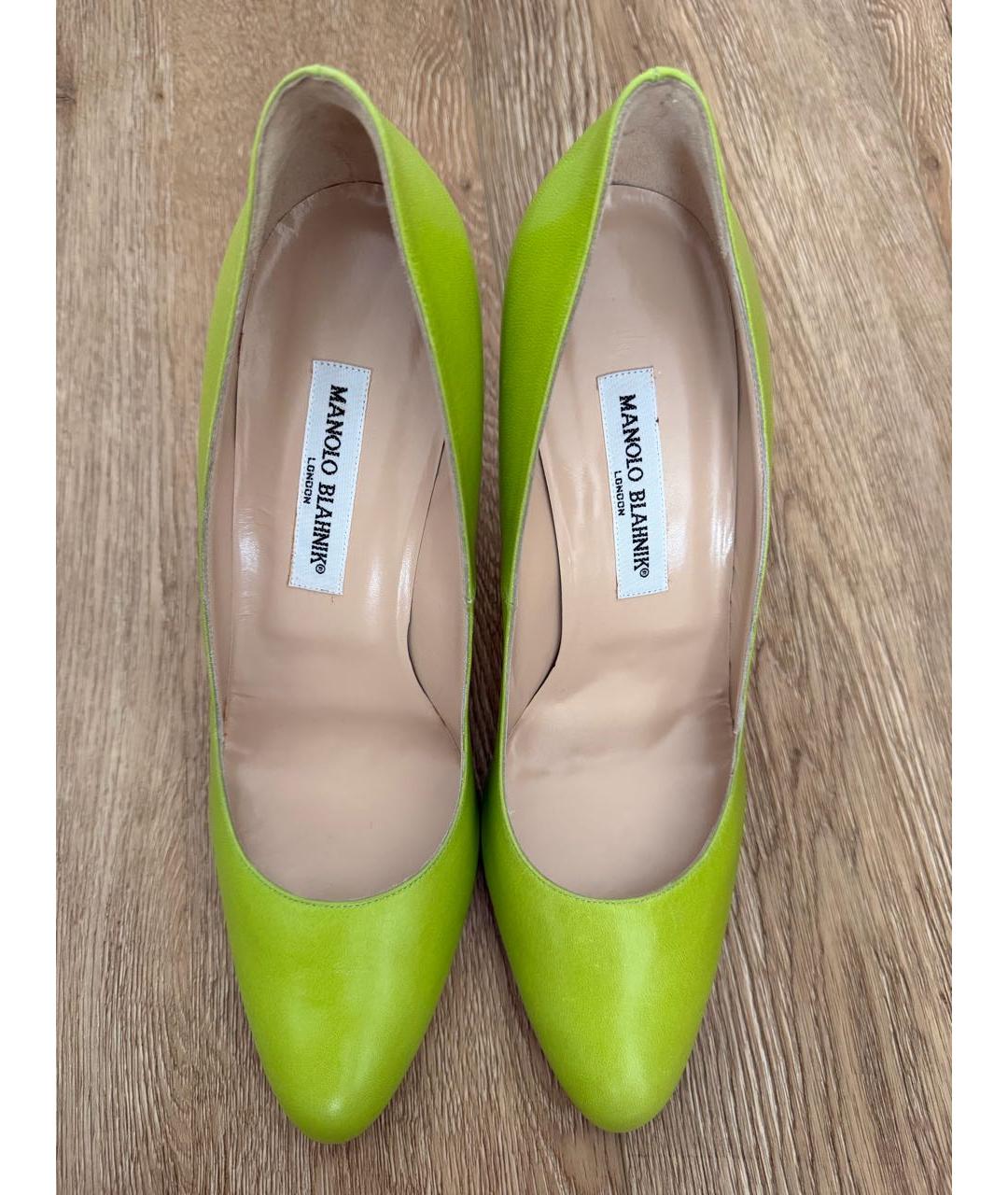 MANOLO BLAHNIK Салатовые кожаные туфли, фото 3