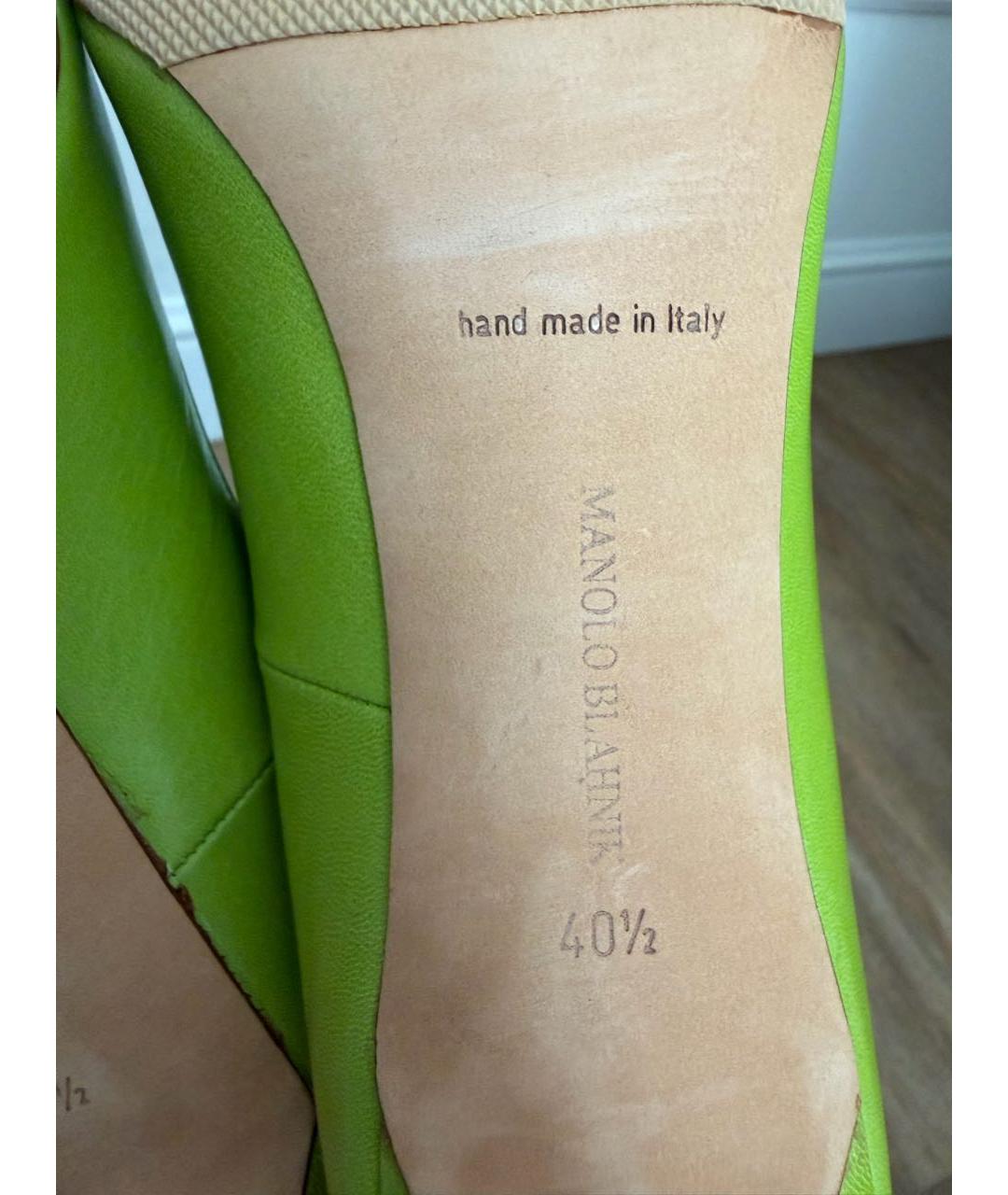 MANOLO BLAHNIK Салатовые кожаные туфли, фото 6