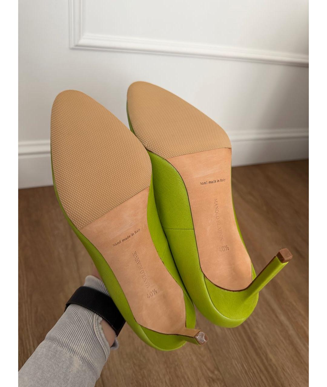 MANOLO BLAHNIK Салатовые кожаные туфли, фото 5