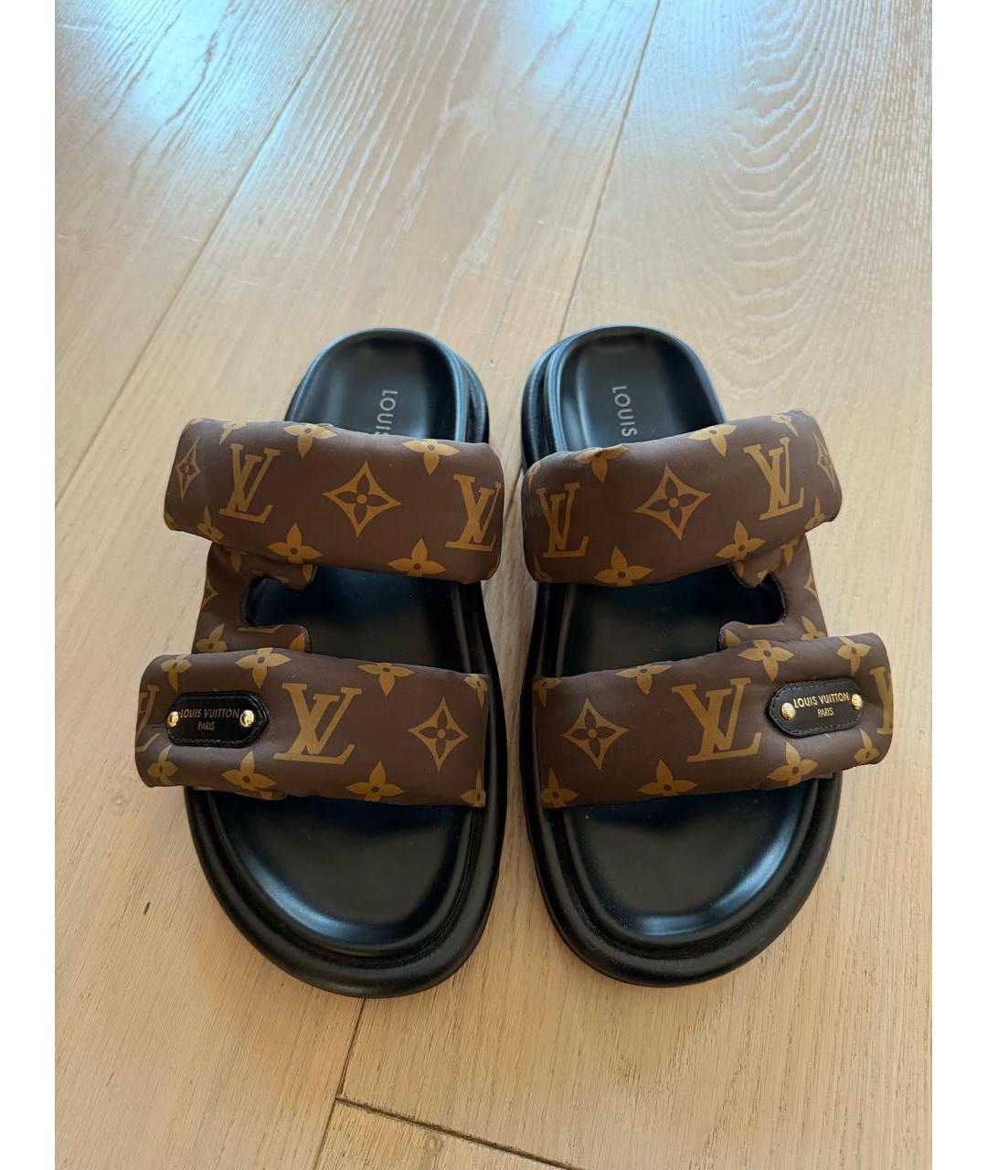 LOUIS VUITTON Коричневые текстильные шлепанцы, фото 3