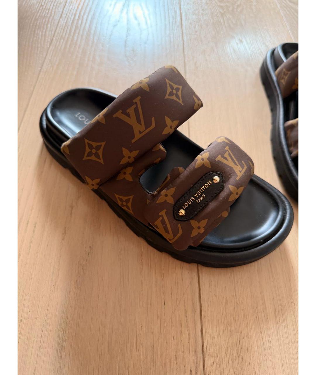 LOUIS VUITTON Коричневые текстильные шлепанцы, фото 2