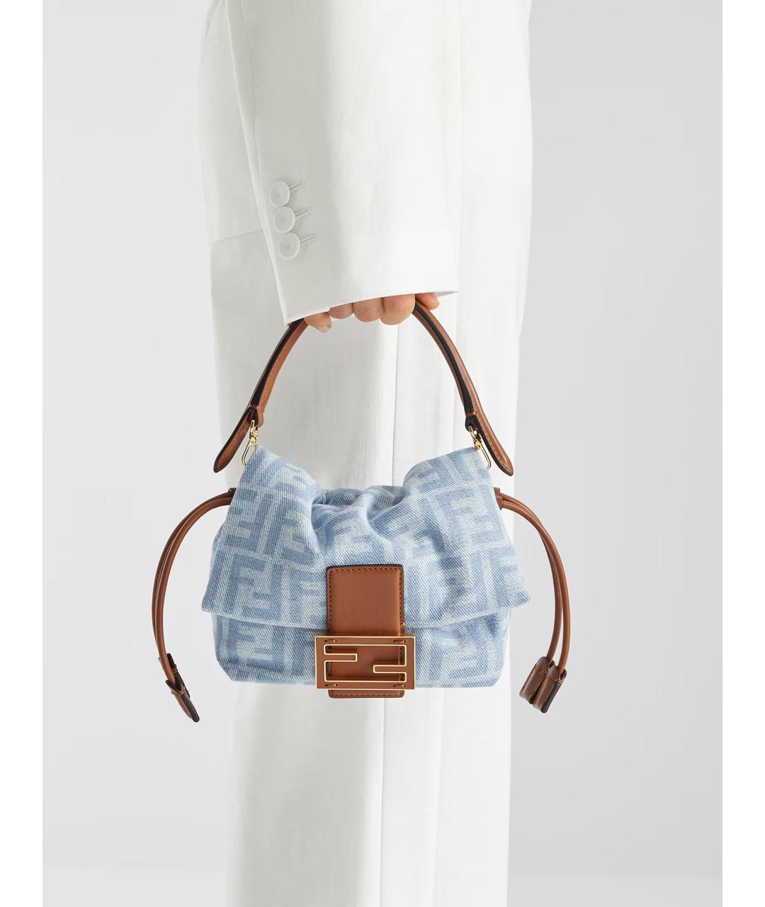 FENDI Голубая деним сумка тоут, фото 2