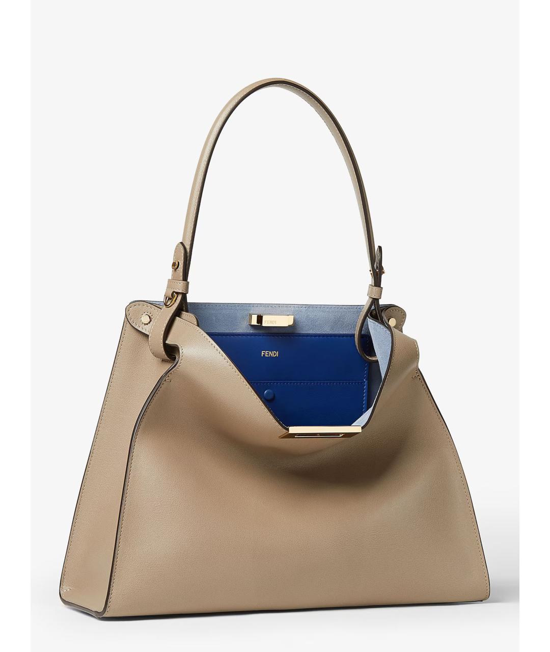 FENDI Бежевая кожаная сумка тоут, фото 3