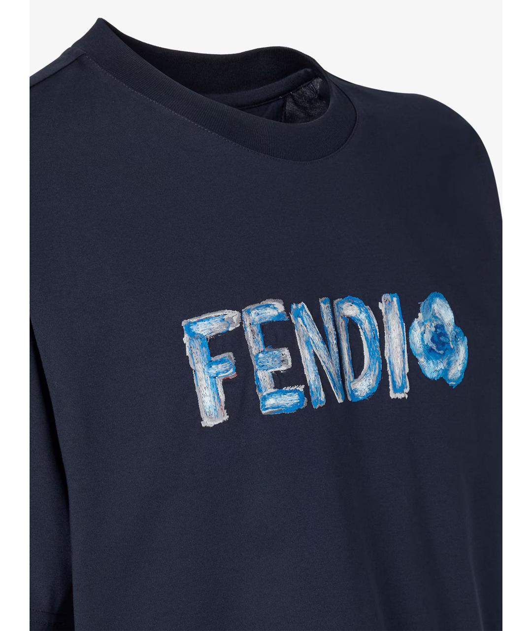 FENDI Синяя хлопковая футболка, фото 3
