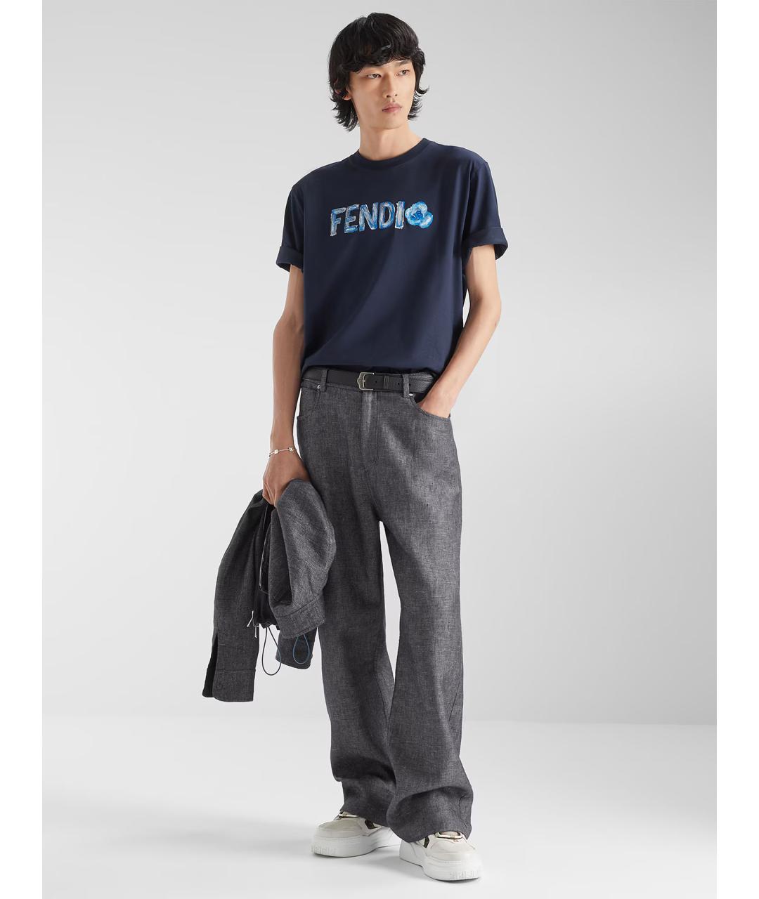 FENDI Синяя хлопковая футболка, фото 2