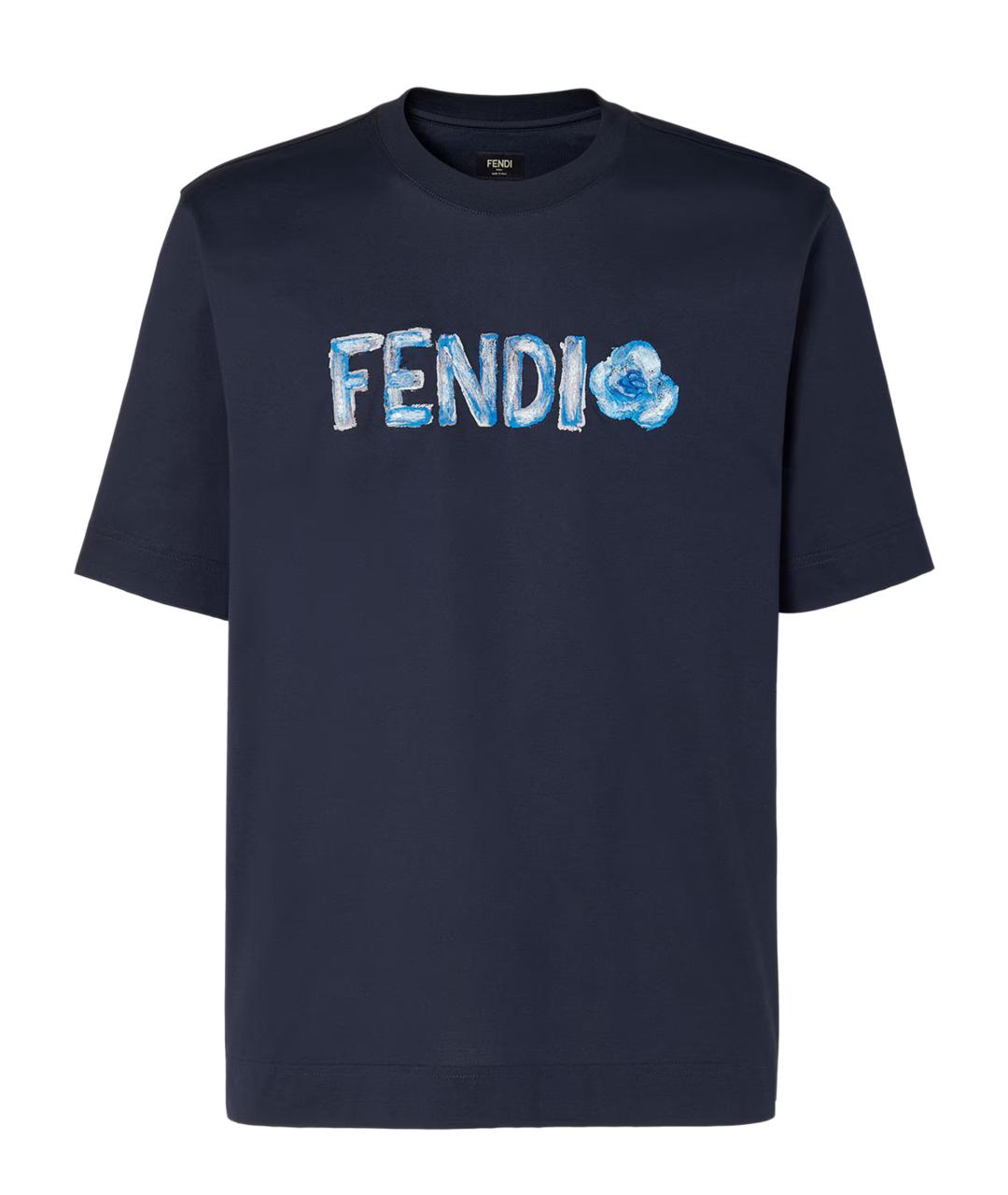 FENDI Синяя хлопковая футболка, фото 1