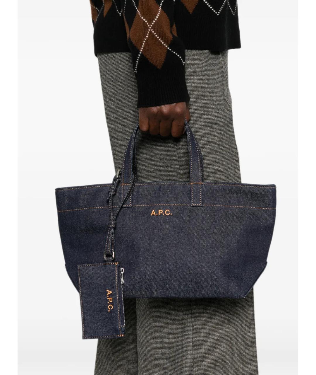 A.P.C. Синяя хлопковая сумка тоут, фото 2