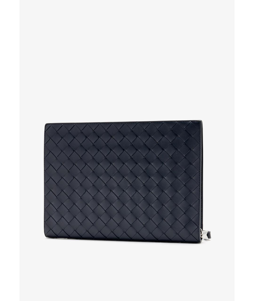 BOTTEGA VENETA Темно-синяя кожаная барсетка, фото 4